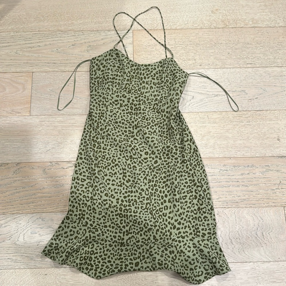 Zara Green Leopard Cheetah Print Mini dress spaghetti straps XS